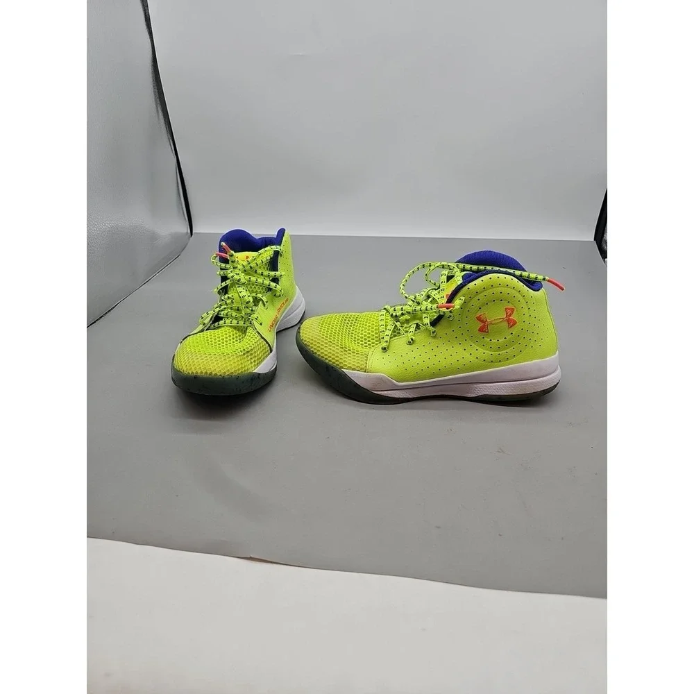 Under Armour Youth 6Y‎ Jet Splash Basketball Shoes Yellow Blue Mesh Lace Up Mid